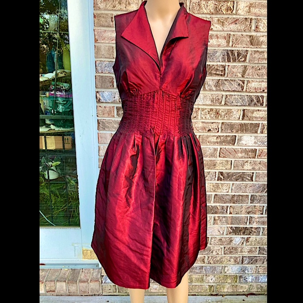 London Times Burgundy Red Shimmer Collared Dress